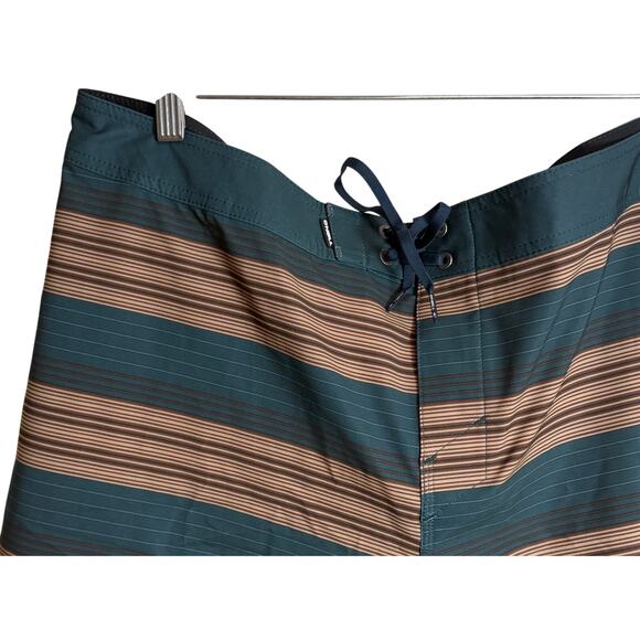 O'neill Men Board Shorts Size 38 Superfreak Stretch Brown Green Stripe New - Picture 2 of 9